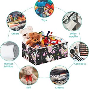 visesunny Rectangular Shelf Basket Black Cat Floral Clothing Storage Bins Closet Bin with Handles Foldable Rectangle Storage Baskets Fabric Containers Boxes for Clothes,Books,Toys,Shelves,Gifts