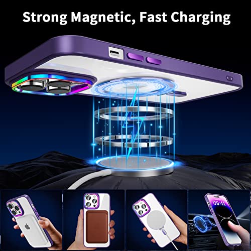 Facweek Compatible with Magsafe iPhone 14 Pro Max Case with Magnetic Stand, Clear Back Full Protection Case [2 Screen Protectors+1 Lens Protector+Iridescent Camera Bezel] 6.7 Inch, Clear and Purple