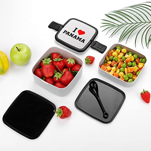 I Love Panama Lunch Box Portable Double-Layer Bento Box Large Capacity Lunch Container Food Container with Spoon