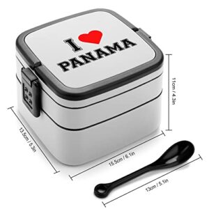 I Love Panama Lunch Box Portable Double-Layer Bento Box Large Capacity Lunch Container Food Container with Spoon