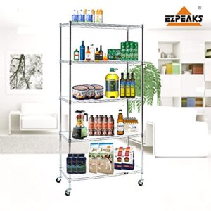 EZPEAKS 2-Pack Chrome 5-Shelf Shelving Units and Storage Rack on Wheels with 5-Shelf Liners, NSF Certified, Adjustable Matel Wire Shelving Unit Rack for Garage, Kitchen, Office, (63H X 30W X 14D)