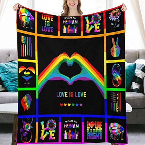 LGBT Blanket Gay Pride Throw Rainbow LGBT Colorful Flannel Soft Warm Blankets Lightweight Fuzzy Plush for Men Women LGBT Gifts 50"x60"