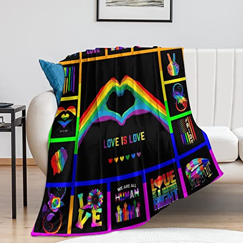 LGBT Blanket Gay Pride Throw Rainbow LGBT Colorful Flannel Soft Warm Blankets Lightweight Fuzzy Plush for Men Women LGBT Gifts 50"x60"