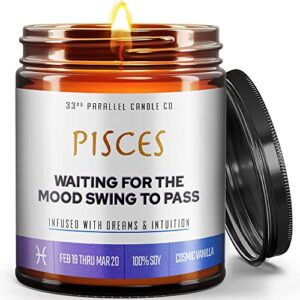 pisces gifts for women, astrology gifts for women, zodiac gifts, pisces candle, zodiac sign gifts, unique candles, candles gifts for women, birthday gifts for women | hand crafted usa | 9oz
