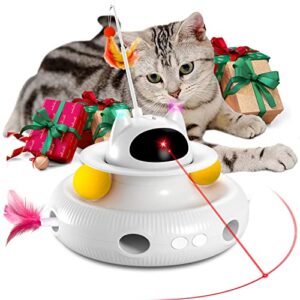jimupark 4-in-1 laser cat toys smart interactive electronic exercise kicker toy for indoor cats, kitten, flying feathers, track balls