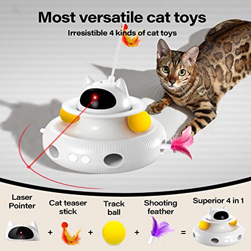 JIMUPARK 4-in-1 Laser Cat Toys Smart Interactive Electronic Exercise Kicker Toy for Indoor Cats, Kitten, Flying Feathers, Track Balls