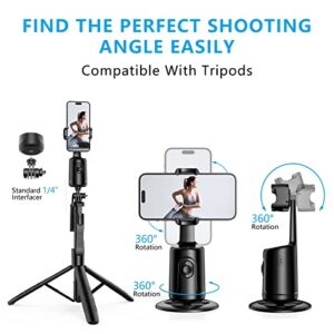 Auto Face Tracking Tripod, No App, 360° Rotation Face Body Phone Camera Mount Gesture Control, Smart Shooting Holder with 3000mAh Rechargeable Battery for Vlog, Streaming, Video, Tiktok- Black (Black)