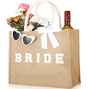 cunno 3 pcs bride tote bag jute bridesmaid gift bag heart shaped sunglasses ribbon set for bachelorette wedding gift (bride)