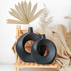 black vase for decor, 10.7" and 9" h modern vase set 2 minimalist nordic boho ins style for farmhouse home decor dinner table party living room coffee table office book shelf, decorative gift