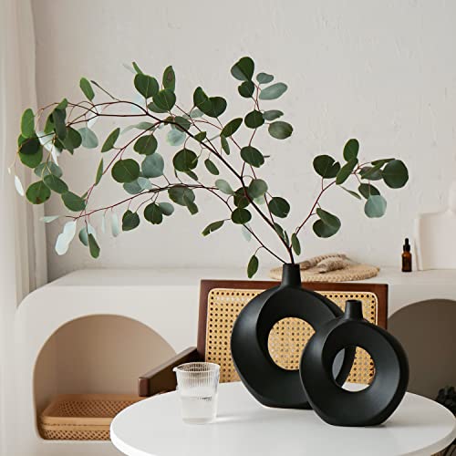 Black Vase for Decor, 10.7" and 9" H Modern Vase Set 2 Minimalist Nordic Boho Ins Style for Farmhouse Home Decor Dinner Table Party Living Room Coffee Table Office Book Shelf, Decorative Gift