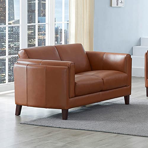 Hydeline Maui 100% Leather Loveseat, Cinnamon Brown