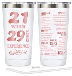 henghere 50th birthday gifts for women, 50th birthday gift for friend, mom, grandma，sister, wife, aunt, coworker, happy 50 year old birthday decorations women | thermos cup - white