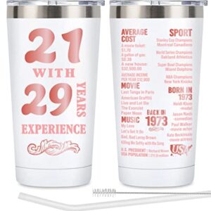 Henghere 50th Birthday Gifts for Women, 50th Birthday Gift for Friend, Mom, Grandma，Sister, Wife, Aunt, Coworker, Happy 50 Year Old Birthday Decorations Women | Thermos Cup - White