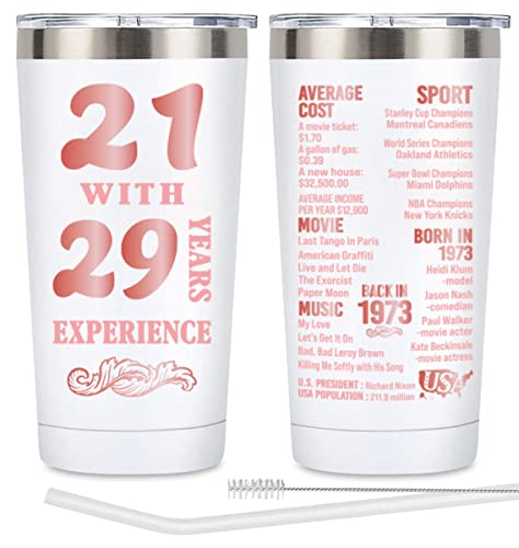 Henghere 50th Birthday Gifts for Women, 50th Birthday Gift for Friend, Mom, Grandma，Sister, Wife, Aunt, Coworker, Happy 50 Year Old Birthday Decorations Women | Thermos Cup - White