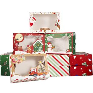epdplay 12 pcs christmas cookie boxes with window holiday food treats container for gift giving, santa snowman christmas tree gingerbread man cookie boxes for pastries cupcakes candy and party favor