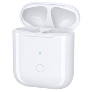 wireless charging case for airpod 1/2, charger case replacement with sync button and built-in 450 mah battery, no earbuds include (white)
