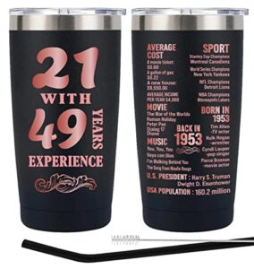 henghere 70th birthday gifts for women, 70th birthday gift for friend, mom, grandma，sister, wife, aunt, coworker, happy 70 year old birthday decorations women | thermos cup - black