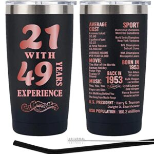 Henghere 70th Birthday Gifts for Women, 70th Birthday Gift for Friend, Mom, Grandma，Sister, Wife, Aunt, Coworker, Happy 70 Year Old Birthday Decorations Women | Thermos Cup - Black
