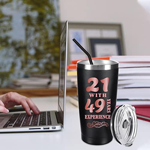 Henghere 70th Birthday Gifts for Women, 70th Birthday Gift for Friend, Mom, Grandma，Sister, Wife, Aunt, Coworker, Happy 70 Year Old Birthday Decorations Women | Thermos Cup - Black