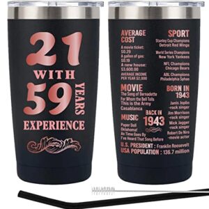 Henghere 80th Birthday Gifts for Women, 80th Birthday Gift for Friend, Mom, Grandma，Sister, Wife, Aunt, Coworker, Happy 80 Year Old Birthday Decorations Women | Thermos Cup - Black