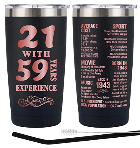 Henghere 80th Birthday Gifts for Women, 80th Birthday Gift for Friend, Mom, Grandma，Sister, Wife, Aunt, Coworker, Happy 80 Year Old Birthday Decorations Women | Thermos Cup - Black