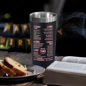 Henghere 80th Birthday Gifts for Women, 80th Birthday Gift for Friend, Mom, Grandma，Sister, Wife, Aunt, Coworker, Happy 80 Year Old Birthday Decorations Women | Thermos Cup - Black