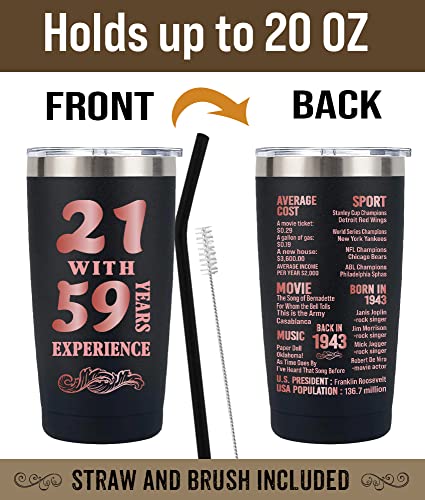 Henghere 80th Birthday Gifts for Women, 80th Birthday Gift for Friend, Mom, Grandma，Sister, Wife, Aunt, Coworker, Happy 80 Year Old Birthday Decorations Women | Thermos Cup - Black