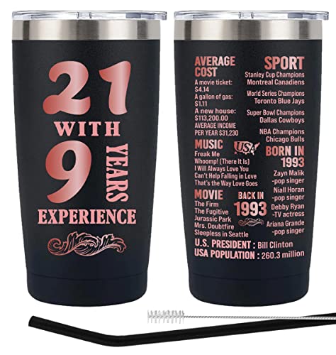 Henghere 30th Birthday Gifts for Women, 30th Birthday Gift for Friend, Mom，Sister, Wife, Aunt, Coworker, Happy 30 Year Old Birthday Decorations Women | Thermos Cup - Black