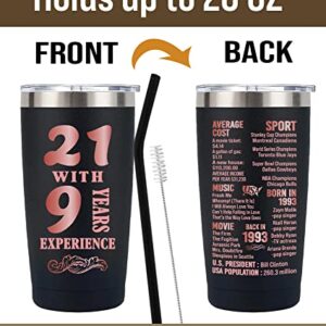 Henghere 30th Birthday Gifts for Women, 30th Birthday Gift for Friend, Mom，Sister, Wife, Aunt, Coworker, Happy 30 Year Old Birthday Decorations Women | Thermos Cup - Black