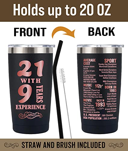 Henghere 30th Birthday Gifts for Women, 30th Birthday Gift for Friend, Mom，Sister, Wife, Aunt, Coworker, Happy 30 Year Old Birthday Decorations Women | Thermos Cup - Black