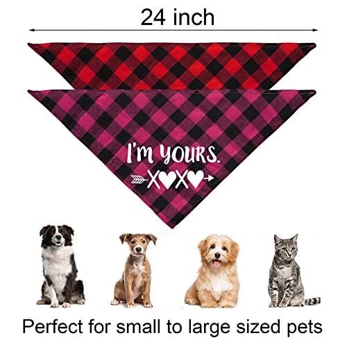 JOTFA 2 Pack Valentine’s Day Dog Bandanas, Plaid Dog Puppy Valentines Bandana Scarf for Small Medium Large Dogs Pets (Red & Pink)