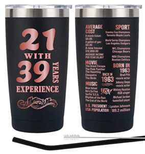 henghere 60th birthday gifts for women, 60th birthday gift for friend, mom, grandma，sister, wife, aunt, coworker, happy 60 year old birthday decorations women | thermos cup - black