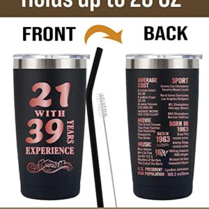 Henghere 60th Birthday Gifts for Women, 60th Birthday Gift for Friend, Mom, Grandma，Sister, Wife, Aunt, Coworker, Happy 60 Year Old Birthday Decorations Women | Thermos Cup - Black