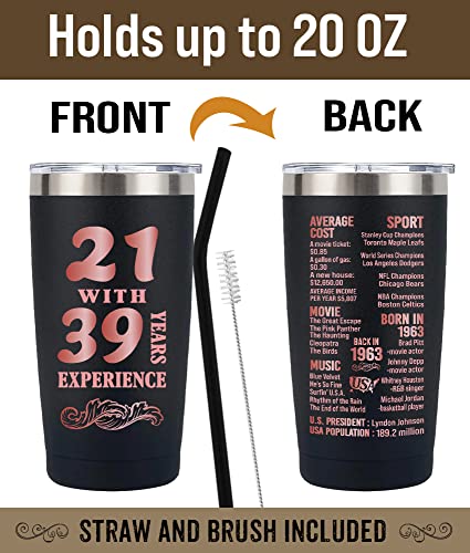 Henghere 60th Birthday Gifts for Women, 60th Birthday Gift for Friend, Mom, Grandma，Sister, Wife, Aunt, Coworker, Happy 60 Year Old Birthday Decorations Women | Thermos Cup - Black
