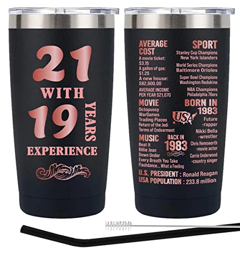 Henghere 40th Birthday Gifts for Women, 40th Birthday Gift for Friend, Mom，Sister, Wife, Aunt, Coworker, Happy 40 Year Old Birthday Decorations Women | Thermos Cup - Black