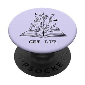 get lit library book wildflowers lovers literature teacher popsockets swappable popgrip