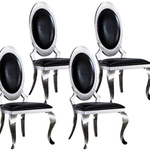 Goderfuu Dining Chairs Set of 4 - Modern Dining Chairs with Silver Stainless Steel Legs, Faux Leather Dining Chairs with Oval Back, Upholstered Dining Chairs Kitchen Chairs for Dining Room Chairs