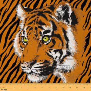 tiger upholstery fabric for chairs couch,wild animal outdoor fabric by the yard, wildlife safari cat print decorative fabric for upholstery and home diy projects, 1 yard, orange black