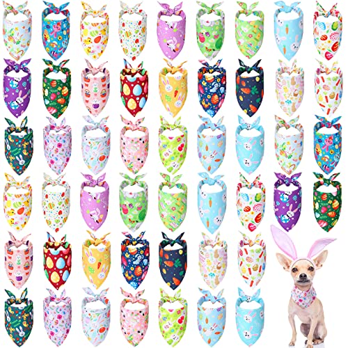 50 Pieces Easter Dog Bandanas Bulk Dog Kerchief Set Bibs Triangle Dog Scarf Dog Bandanas with Easter Egg Rabbit Carrot Patterns for Easter Party Pet Costume Accessories Decoration