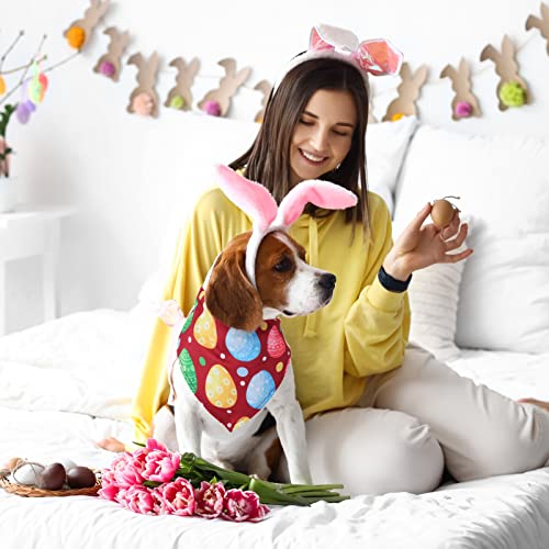 50 Pieces Easter Dog Bandanas Bulk Dog Kerchief Set Bibs Triangle Dog Scarf Dog Bandanas with Easter Egg Rabbit Carrot Patterns for Easter Party Pet Costume Accessories Decoration