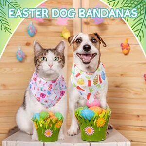 50 Pieces Easter Dog Bandanas Bulk Dog Kerchief Set Bibs Triangle Dog Scarf Dog Bandanas with Easter Egg Rabbit Carrot Patterns for Easter Party Pet Costume Accessories Decoration