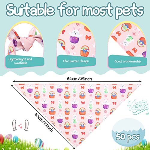 50 Pieces Easter Dog Bandanas Bulk Dog Kerchief Set Bibs Triangle Dog Scarf Dog Bandanas with Easter Egg Rabbit Carrot Patterns for Easter Party Pet Costume Accessories Decoration