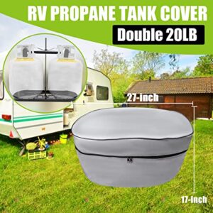 Camper Propane Tank Cover, RV Propane Tank Cover for Travel Trailer,Double 20lb (Grey)