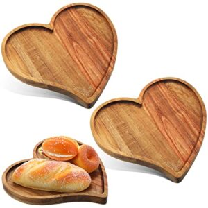 2 Pcs Heart Shape Wooden Serving Tray Plate Romantic Wedding Wooden Plate Sweetheart Table Serving Platter for Valentine Day Mother's Day DIY Unique Food Cake Snack Fruit Nuts, 9.84 x 9.84 x 0.79 Inch