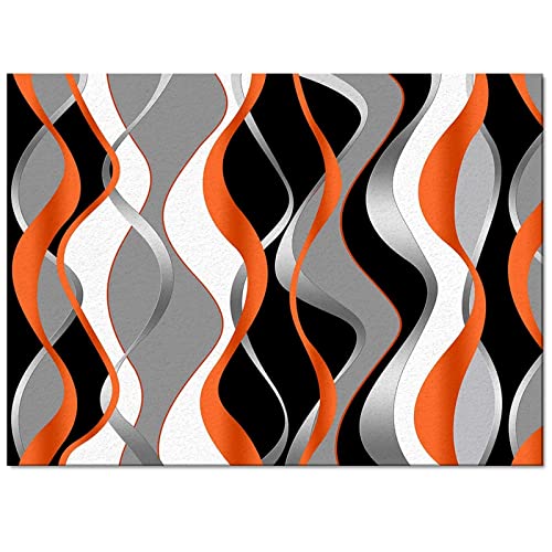 Orange Black Grey Wavy Kids Rugs, Abstract White Moire Geometric Art Thick Soft Plush Area Rugs, Breathable Durable Carpet, Machine Washable Mat for Hardwood Floors Decor 4' x 6'