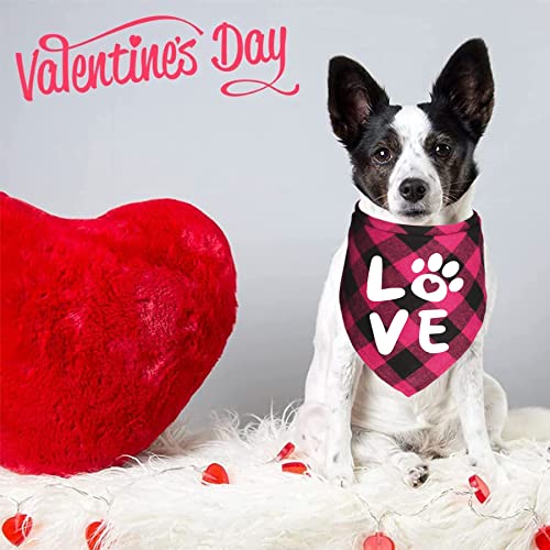 JOTFA 4 Pack Valentine’s Day Dog Bandanas, Plaid Dog Puppy Valentines Bandana Scarf for Small Medium Large Dogs Pets (Red & Pink)