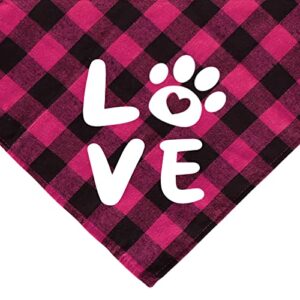 JOTFA 4 Pack Valentine’s Day Dog Bandanas, Plaid Dog Puppy Valentines Bandana Scarf for Small Medium Large Dogs Pets (Red & Pink)