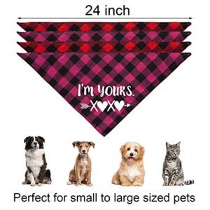 JOTFA 4 Pack Valentine’s Day Dog Bandanas, Plaid Dog Puppy Valentines Bandana Scarf for Small Medium Large Dogs Pets (Red & Pink)