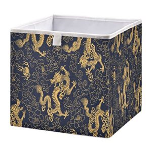 kigai vintage chinese dragon cube storage bins - 11x11x11 in large foldable storage basket fabric storage baskes organizer for toys, books, shelves, closet, home decor