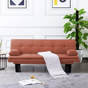 morhome futon bed,63.4” convertible sleeper tapered wood legs,small splitback sofa for living room,bedroom,orange